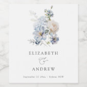 Stoffig Blauw Bloemen Modern Wijnetiket van de Huw Wijn Etiket (Enkel label)