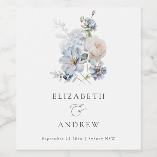 Stoffig Blauw Bloemen Modern Wijnetiket van de Huw Wijn Etiket (Enkel label)