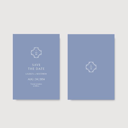 Stoffig Blauw Bloemen Monogram Bruiloftsflat Save The Date