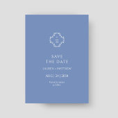 Stoffig Blauw Bloemen Monogram Bruiloftsflat Save The Date
