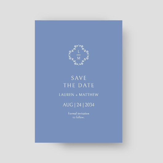 Stoffig Blauw Bloemen Monogram Bruiloftsflat Save The Date