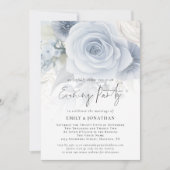 Stoffig Blauw Bloemen Overlay QR Bruiloft Avondfee Kaart (Voorkant)