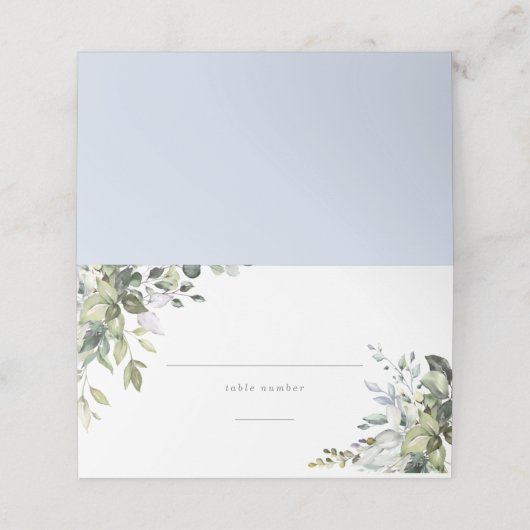 Stoffig Blauw Bloemen Place Card Plaatskaartje (Buitenkant ongevouwen)