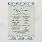 Stoffig Blauw Bloemen Salie Groen Bruiloft Recepti Menu (Voorkant)