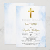 Stoffig blauw bloemen Spaanse doop Kaart (Voorkant / Achterkant)