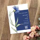 Stoffig blauw Bloemen stijlvol Qr code bruiloft Kaart