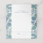 Stoffig Blauw Bloemen Succulenten Bruiloft Plaatskaartje (Buitenkant ongevouwen)