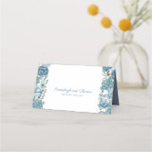 Stoffig Blauw Bloemen Succulenten Bruiloft Plaatskaartje (Achterkant)