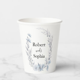 Stoffig Blauw Bloemen Trouwpapier cup Papieren Bekers