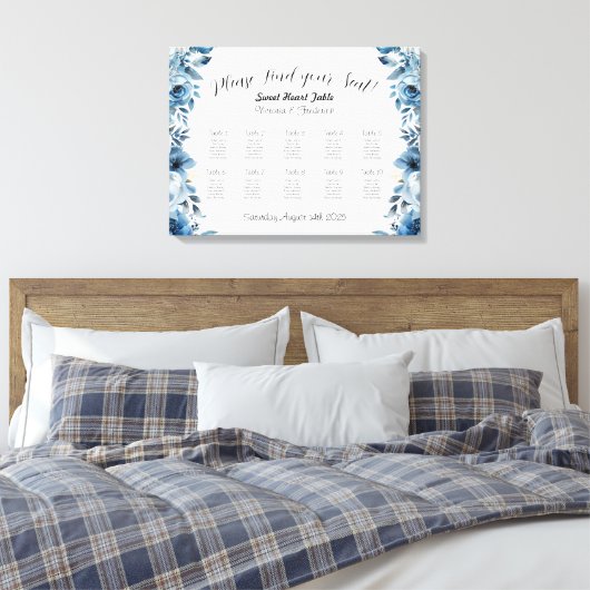 Stoffig Blauw Bloemen Trouwstoel Grafiek Sjabloon Canvas Afdruk (Insitu (Slaapkamer))