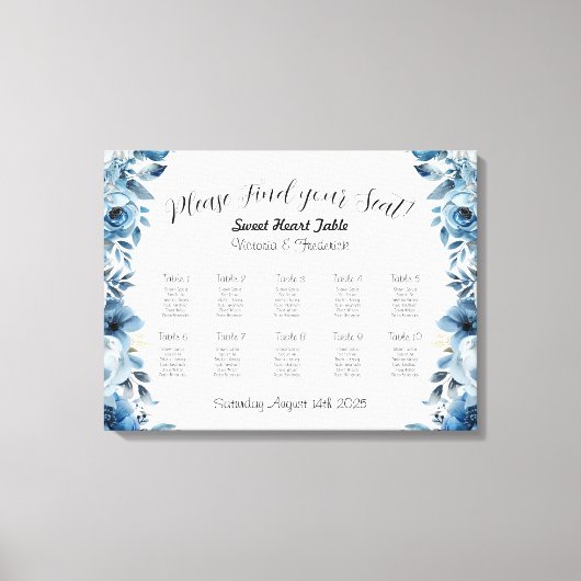 Stoffig Blauw Bloemen Trouwstoel Grafiek Sjabloon Canvas Afdruk (Voorkant)