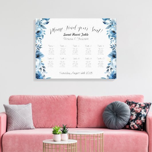 Stoffig Blauw Bloemen Trouwstoel Grafiek Sjabloon Canvas Afdruk (Insitu (Woonkamer))