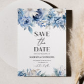 Stoffig Blauw Bloemen Tuin bruiloft Save The Date