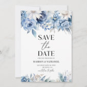 Stoffig Blauw Bloemen Tuin bruiloft Save The Date (Voorkant)
