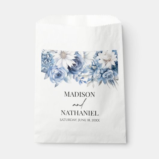 Stoffig Blauw Bloemen Tuin Trouwen Bedankzakje (Voorkant)