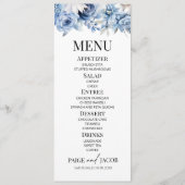 Stoffig Blauw Bloemen Tuin Trouwen Menu (Voorkant)
