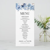 Stoffig Blauw Bloemen Tuin Trouwen Menu (Staand voorkant)