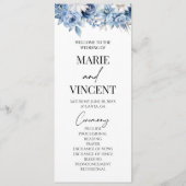 Stoffig Blauw Bloemen Tuin Trouwen Programmakaart (Voorkant)