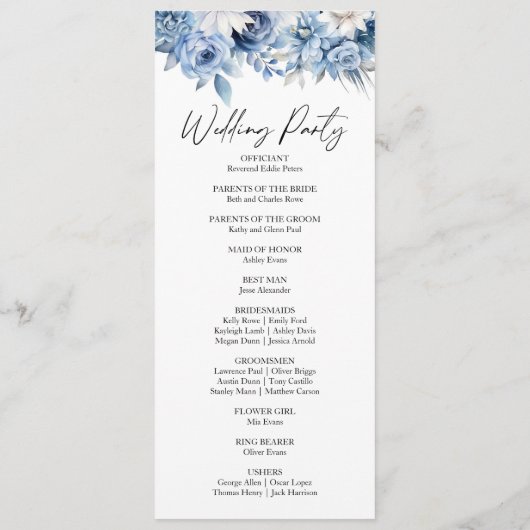 Stoffig Blauw Bloemen Tuin Trouwen Programmakaart (Achterkant)