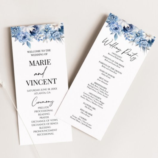 Stoffig Blauw Bloemen Tuin Trouwen Programmakaart