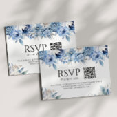 Stoffig Blauw Bloemen Tuin Trouwen QR Code RSVP Kaartje