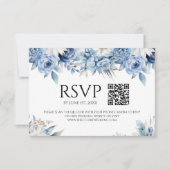 Stoffig Blauw Bloemen Tuin Trouwen QR Code RSVP Kaartje (Voorkant)