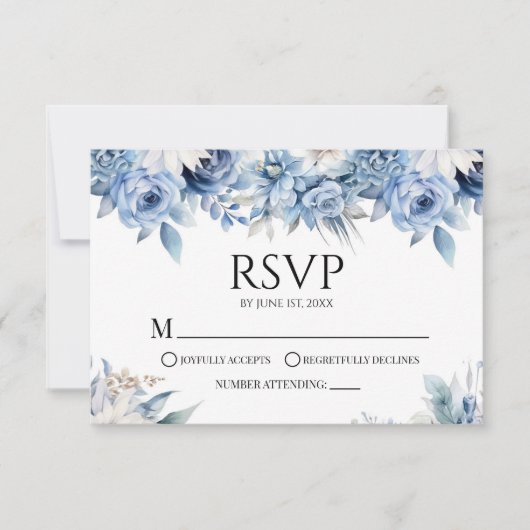 Stoffig Blauw Bloemen Tuin Trouwen RSVP Kaartje (Voorkant)