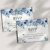 Stoffig Blauw Bloemen Tuin Trouwen RSVP Kaartje
