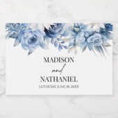 Stoffig Blauw Bloemen Tuin Trouwen Sparkling Wijnetiket (Enkel label)