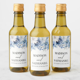 Stoffig Blauw Bloemen Tuin Trouwen Wijn Etiket