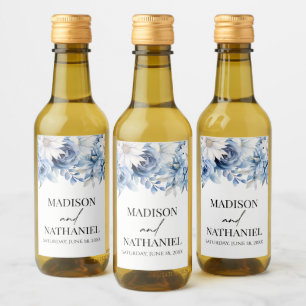 Stoffig Blauw Bloemen Tuin Trouwen Wijn Etiket