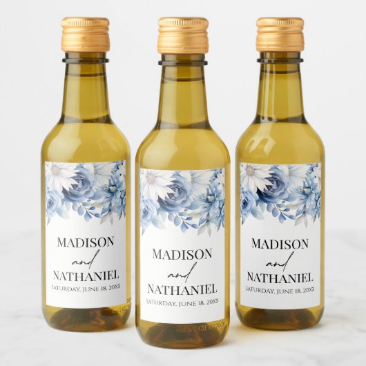 Stoffig Blauw Bloemen Tuin Trouwen Wijn Etiket (Flessen)