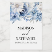 Stoffig Blauw Bloemen Tuin Trouwen Wijn Etiket (Enkel label)