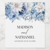 Stoffig Blauw Bloemen Tuin Trouwen Wijn Etiket (Enkel label)