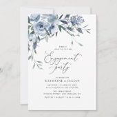Stoffig blauw bloemen verlovingsfeest kaart (Voorkant)