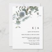 Stoffig blauw bloemen waterverf bruiloft uitnodigi kaart (Voorkant)