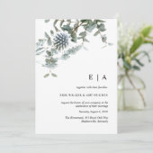 Stoffig blauw bloemen waterverf bruiloft uitnodigi kaart (Staand voorkant)