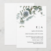 Stoffig blauw bloemen waterverf bruiloft uitnodigi kaart (Voorkant / Achterkant)