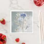 Stoffig Blauw Bloemen Waterverf Papier Servet (Insitu)