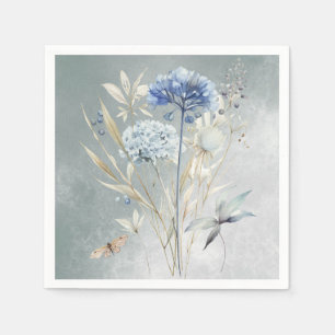 Stoffig Blauw Bloemen Waterverf Papier Servet