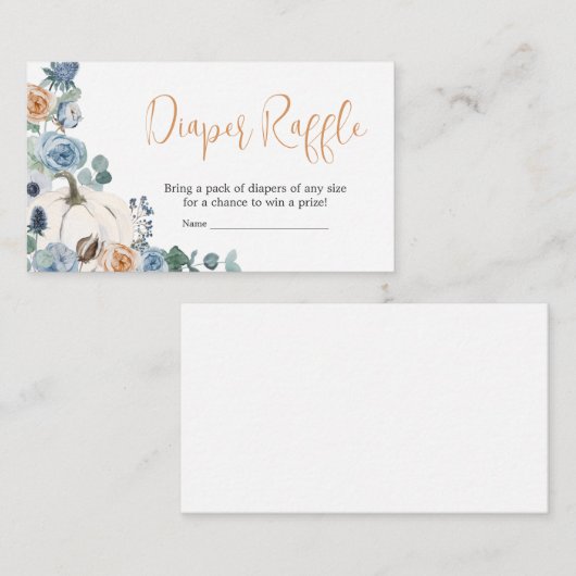 Stoffig Blauw Bloemen Wit Pompoen Luier Raffle Informatiekaartje (Voorkant / Achterkant)