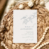 Stoffig Blauw  Bloemen Zangvogel Bruiloft Kaart