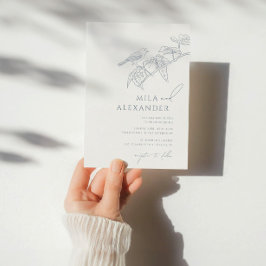 Stoffig Blauw Bloemen Zangvogel Bruiloft Kaart