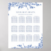 Stoffig Blauw  Bloemenbruiloft 12 Tafelzitjes Poster (Voorkant)