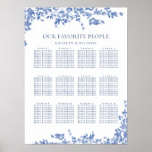 Stoffig Blauw  Bloemenbruiloft 12 Tafelzitjes Poster (Voorkant)