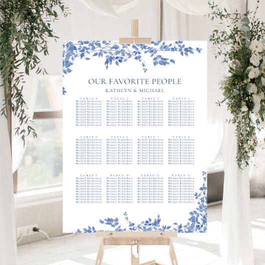 Stoffig Blauw  Bloemenbruiloft 12 Tafelzitjes Poster