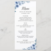 Stoffig blauw bloemenbruiloft menu (Voorkant)