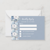 Stoffig blauw bloemenbruiloft RSVP Notitiekaartje (Voorkant)