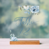 Stoffig blauw bloemenbruiloft tafel nummer acryl bord (Neutraal)