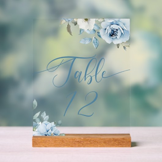 Stoffig blauw bloemenbruiloft tafel nummer acryl bord (Neutraal)